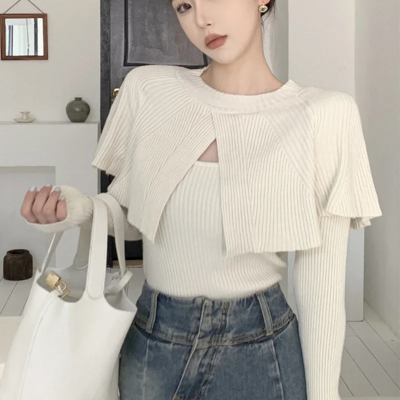 Black Knit Tops for Woman Round O Neck Off White Women's Sweater Hollow Pullovers Trend 2024 Tricot Blouse Sale Korean Luxury