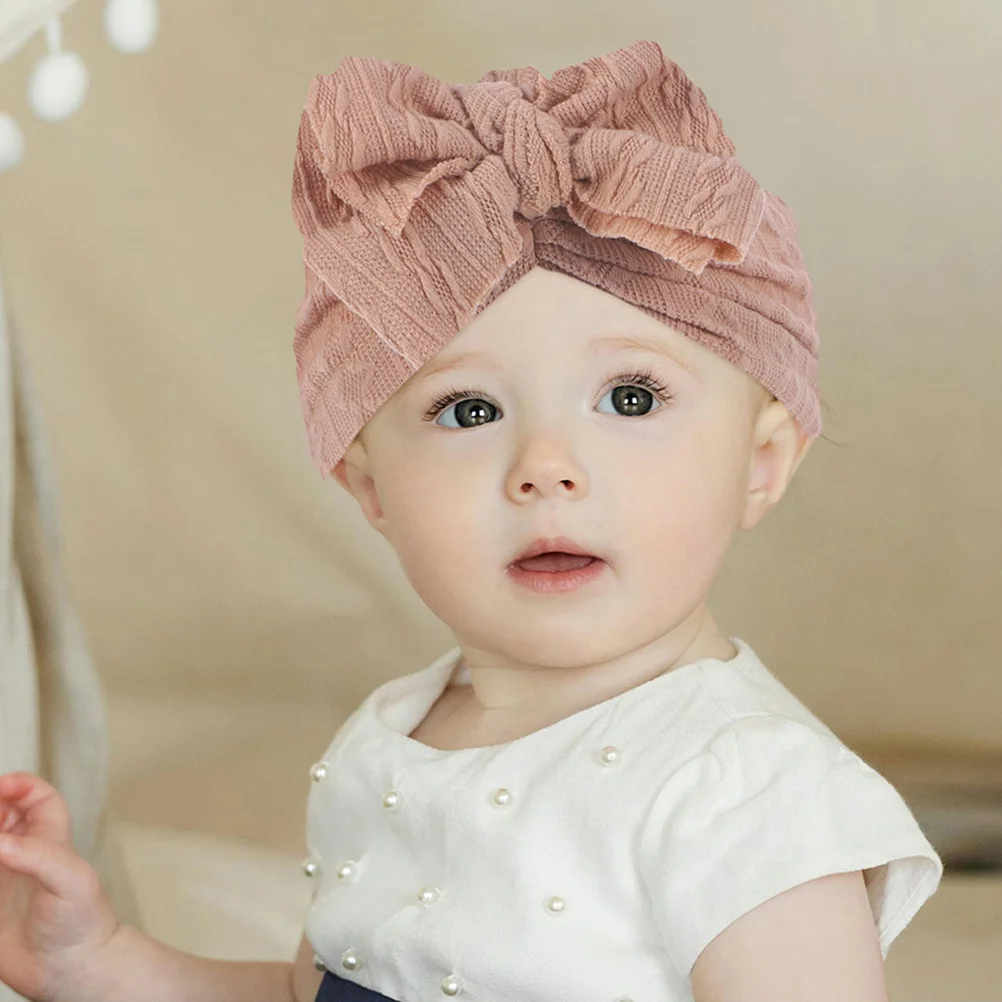 

2Pcs Baby Bowknot Jacquard Hats Soft Stretchy Infant Turban Caps Newborn Toddler Headwraps Big Bow Hair Accessories