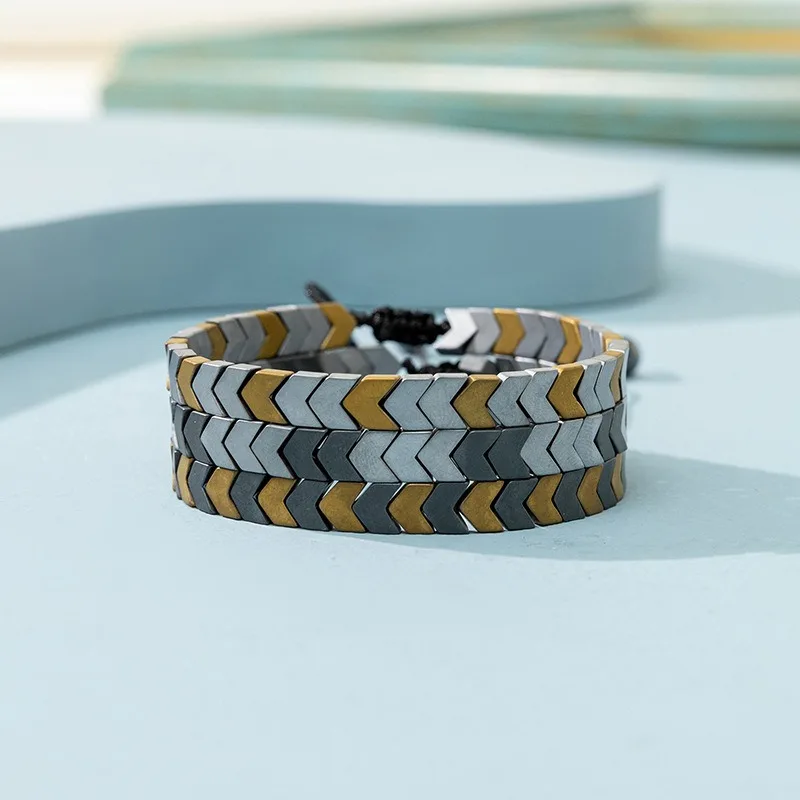 Лидер продаж, браслет из натуральных драгоценных камней, мощный браслет из бисера, регулируемый исцеляющий браслет в стиле хип-хоп с гематитом для мужчин, ювелирные изделия