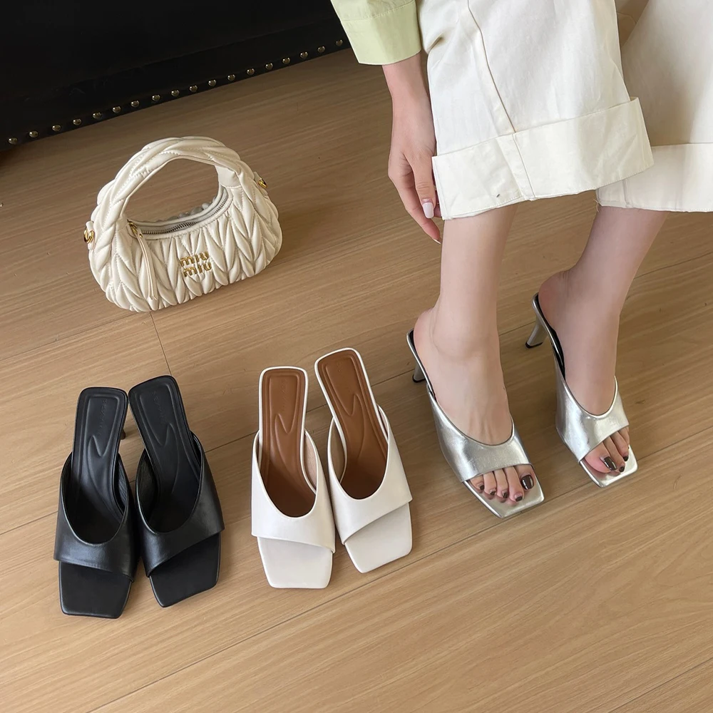 

Women's Heeled Sandals Square Toe Stiletto Mules Slippers Open Toe Chunky Block Heel Slip on Dress Party Prom Summer Shoes