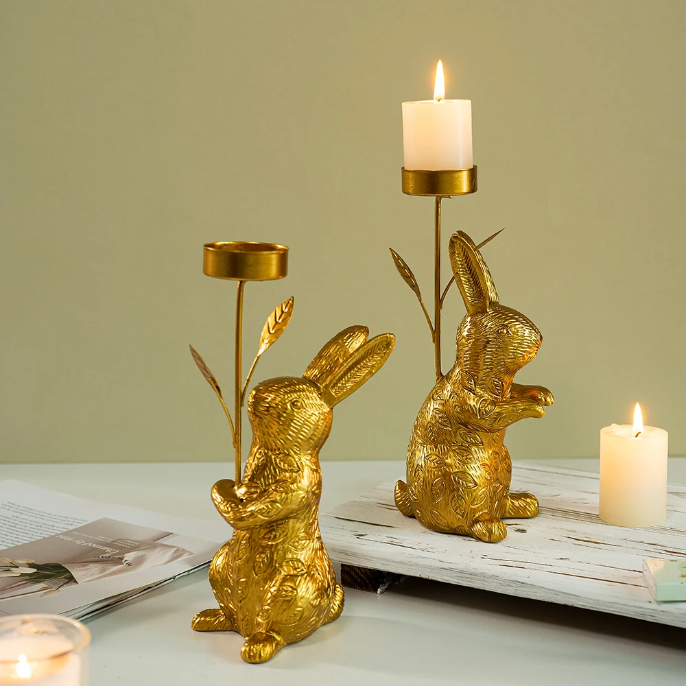 

Easter Rabbit Statue Candlestick Resin Craftwork Home Decoration Living Room Desktop Dining Room Suitable Festive Figurine Gifts