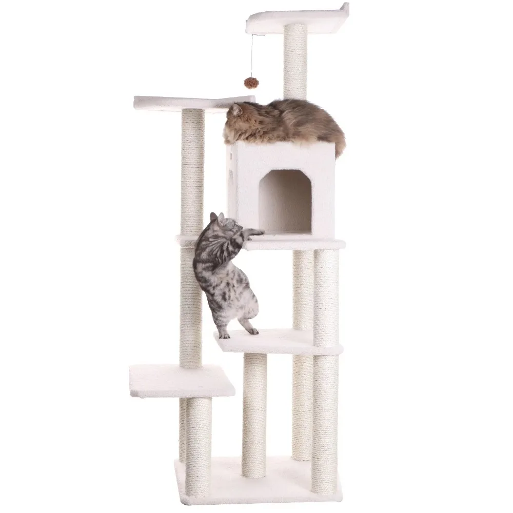 2024 New 68-in Cat Tree & Condo Scratching Post Tower, Ivory