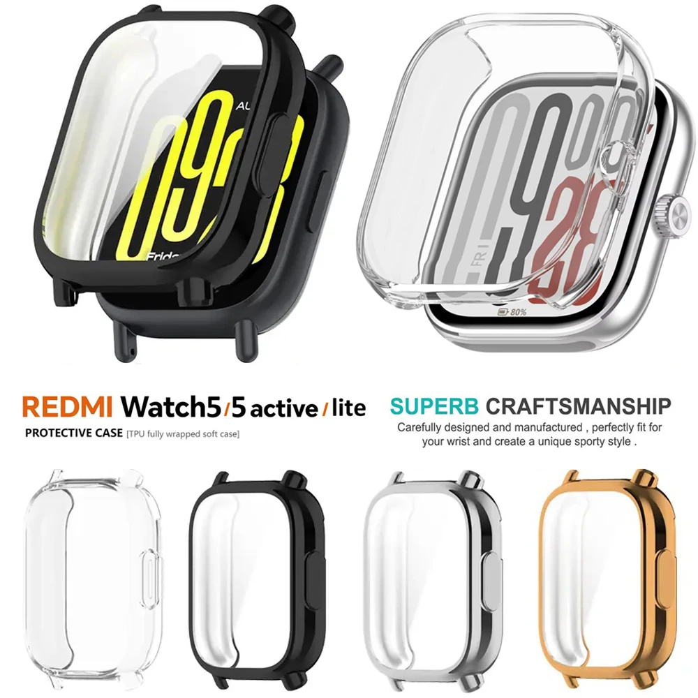 Мягкий защитный чехол из ТПУ для экрана Xiaomi Redmi Watch 5/5 Active/Lite, чехол из закаленного стекла для ПК для Redmi Watch 5 Active