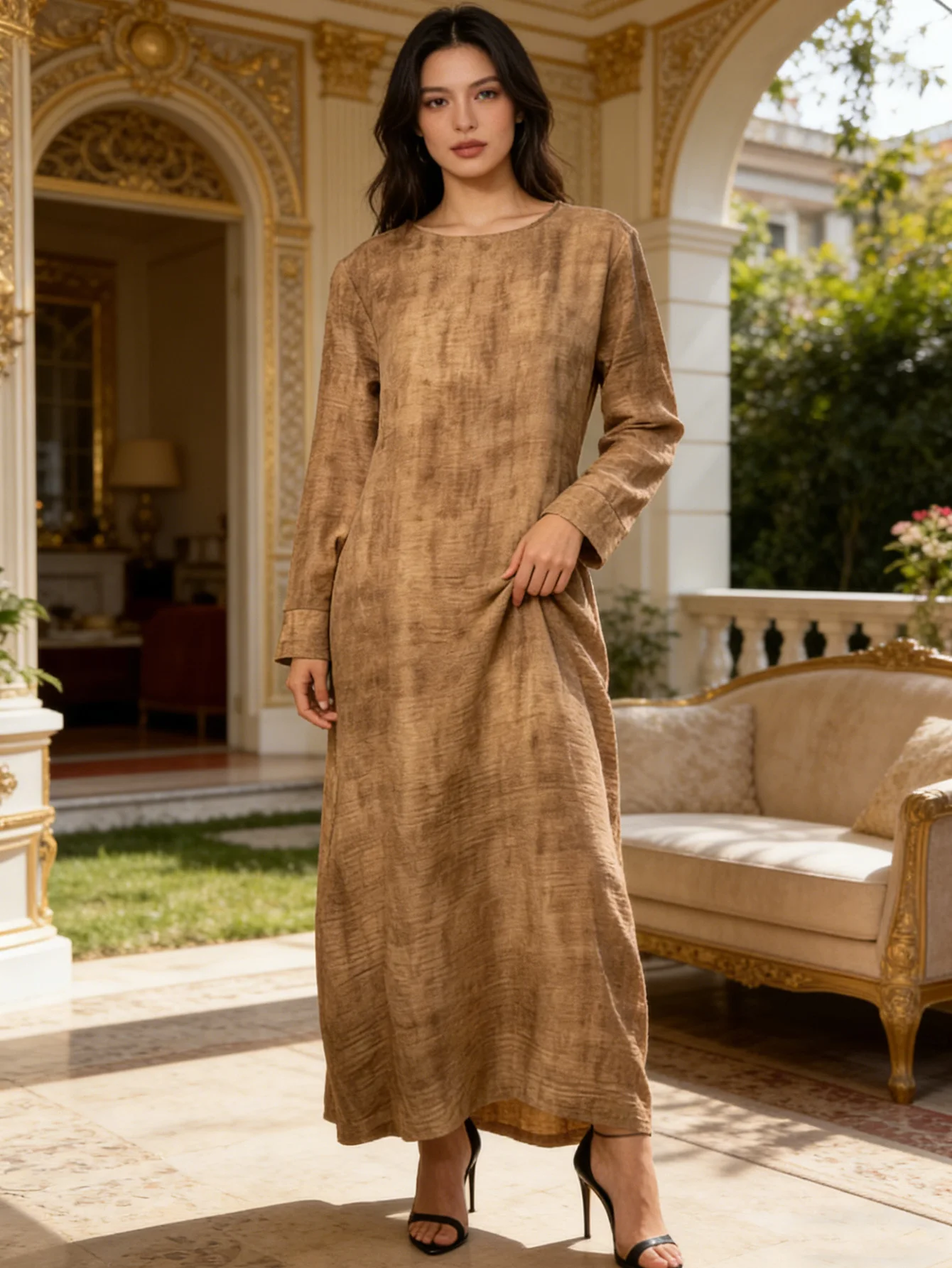 

Ramadan Islamic Modest Abaya Dress for Women Textured Fabric Morocco Casual Long Sleeve Maxi Dress Elegant Dubai Muslim Loose