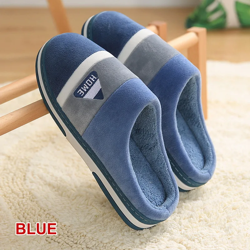 Classic Men Slippers Winter Warm Cotton Slippers For Men Home Wear-Resistant Stripe Non-slip Indoor Slides Couple Women Shoes