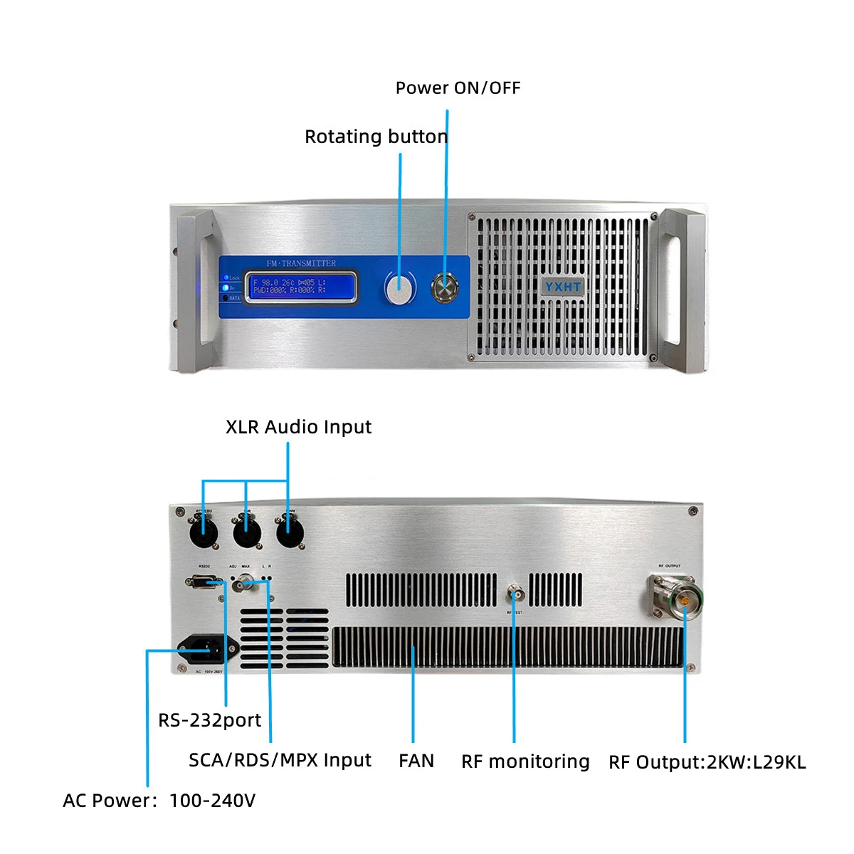 YXHT-1, 2500W 3U FM Transmitter 2.5KW Stereo Broadcast Equipment For School, Church, Radio Stations