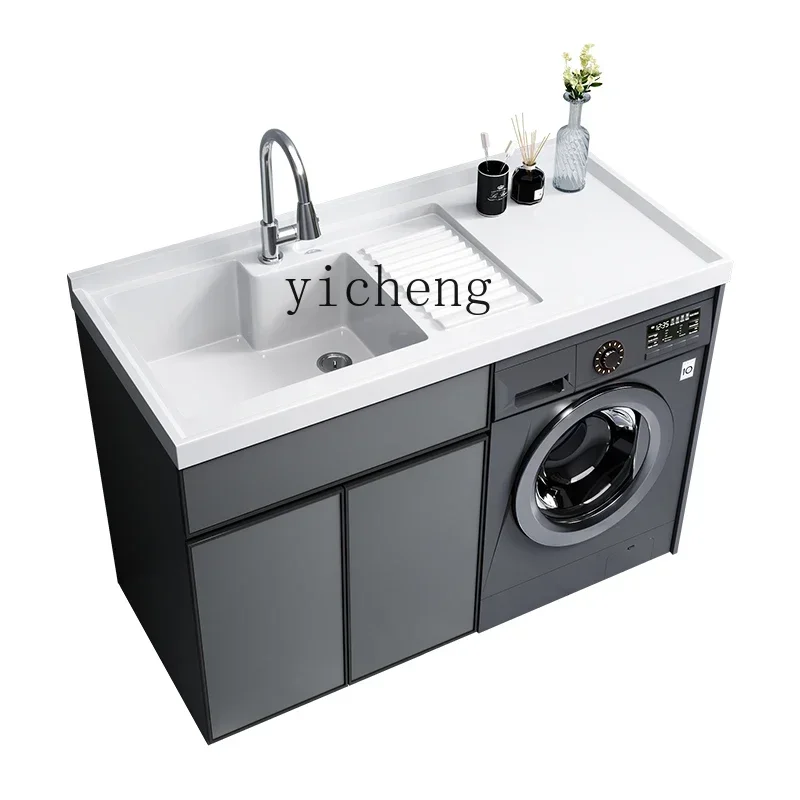Balcony Alumimum Wash Wardrobe Laundry Tub Inter-Platform Basin Roller with Washboard High and Low Basin