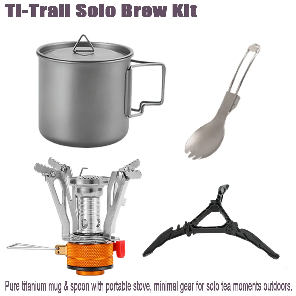 Camping Cookware Stove Up-market Pure Titanium Water Cup with Foldable Handle and Fork Spoon Kit for Outdoor Camping Hiking