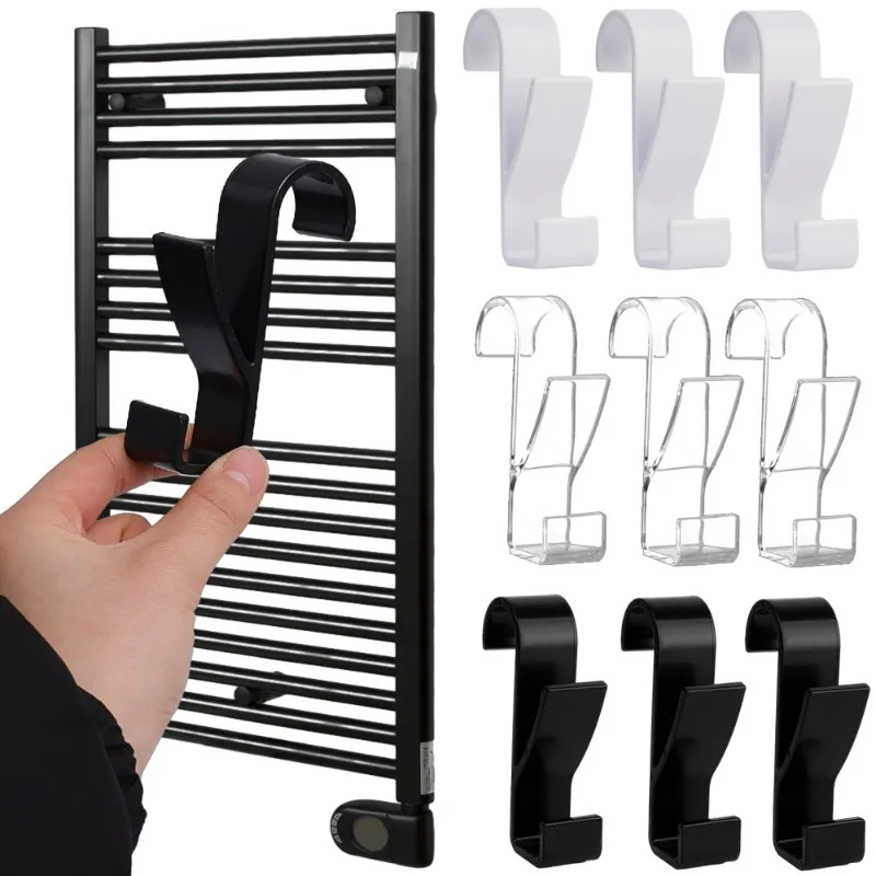 

12-3PCS Bathroom Hanger Clips Heated Towel Radiator Rail Hook Holder Multifunction Drying Rack Hook Towel Clothes Storage Hanger