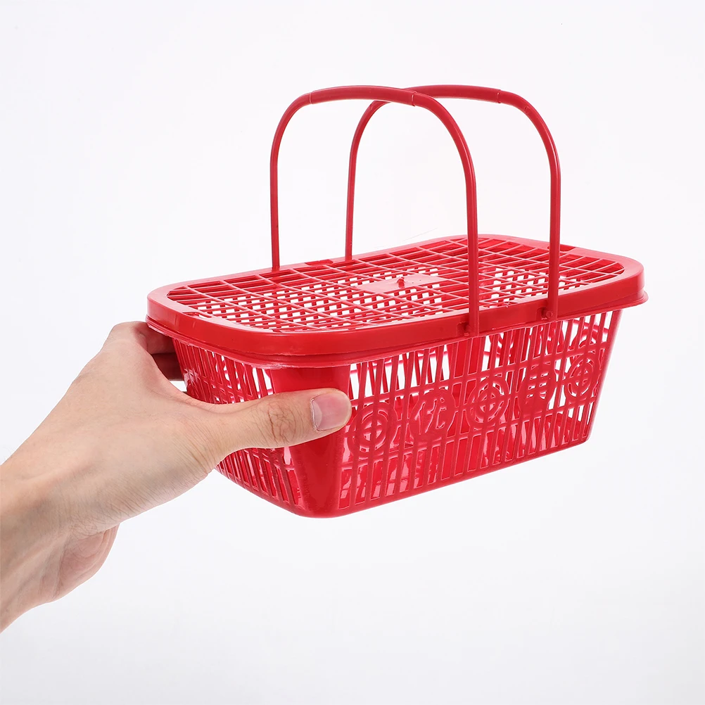 5pcs Fruit Picking Basket Plastic Large Capacity Square Storage Lid Handle For Berries Vegetables Grocery Organizer Container