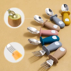 Cartoon Stainless Steel Children's Fork Spoon Silicone Handle 316 Food Grade Stainless Stee Baby Food Supplement Tableware