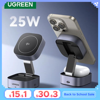 UGREEN Qi2 25W Magnetic Wireless Charger Stand 2-in-1 Charging Stand For iPhone 15 16 Pro Max/AirPods For MagSafe Fast Charger