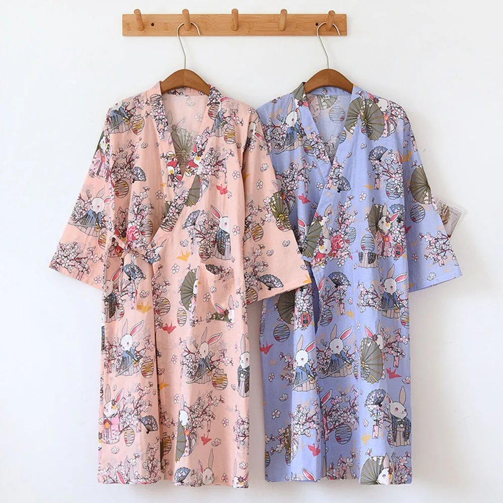 100% Cotton Gauze Sleepwear Women BathRobe Kimono  Japanese Traditional Yukata Long Robe Nightgown Chinese Hanfu Pajamas Gift