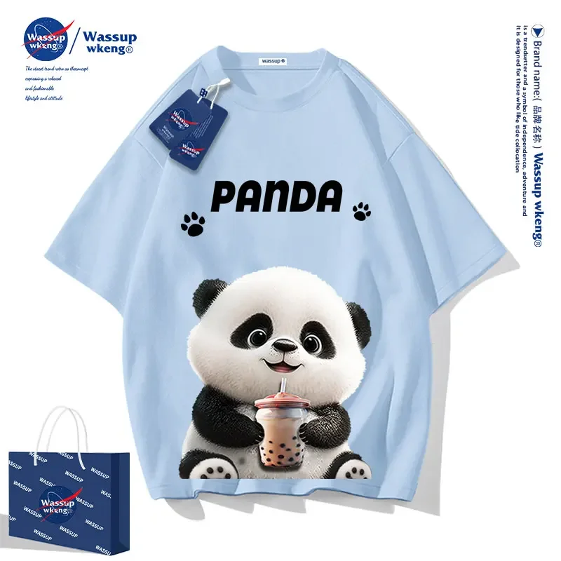 Men\'s Panda Print Short Sleeve T-Shirt Oversized Cotton Loose Top Summer Fashion Brand 2024 Men Clothing  Graphic T Shirts