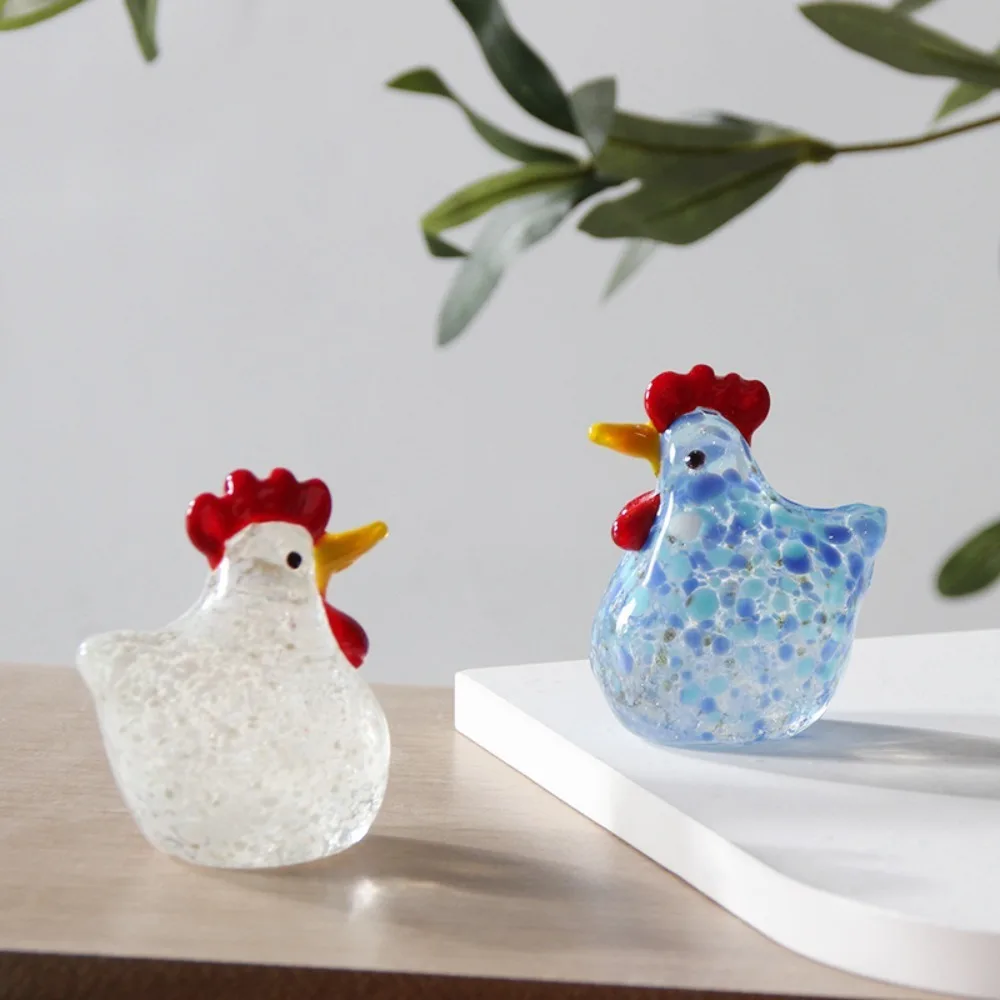 Hand Blown Glass Chicken Figurines Home Decor Mini Crystal Rooster Statues Table Ornament Smooth Surface Turkey Sculpture