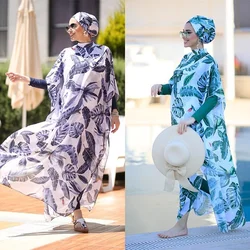 Bañador musulmán de manga larga para mujer, ropa de baño con estampado Digital, Hijab, burkini deportivo, 4 piezas, 4XL