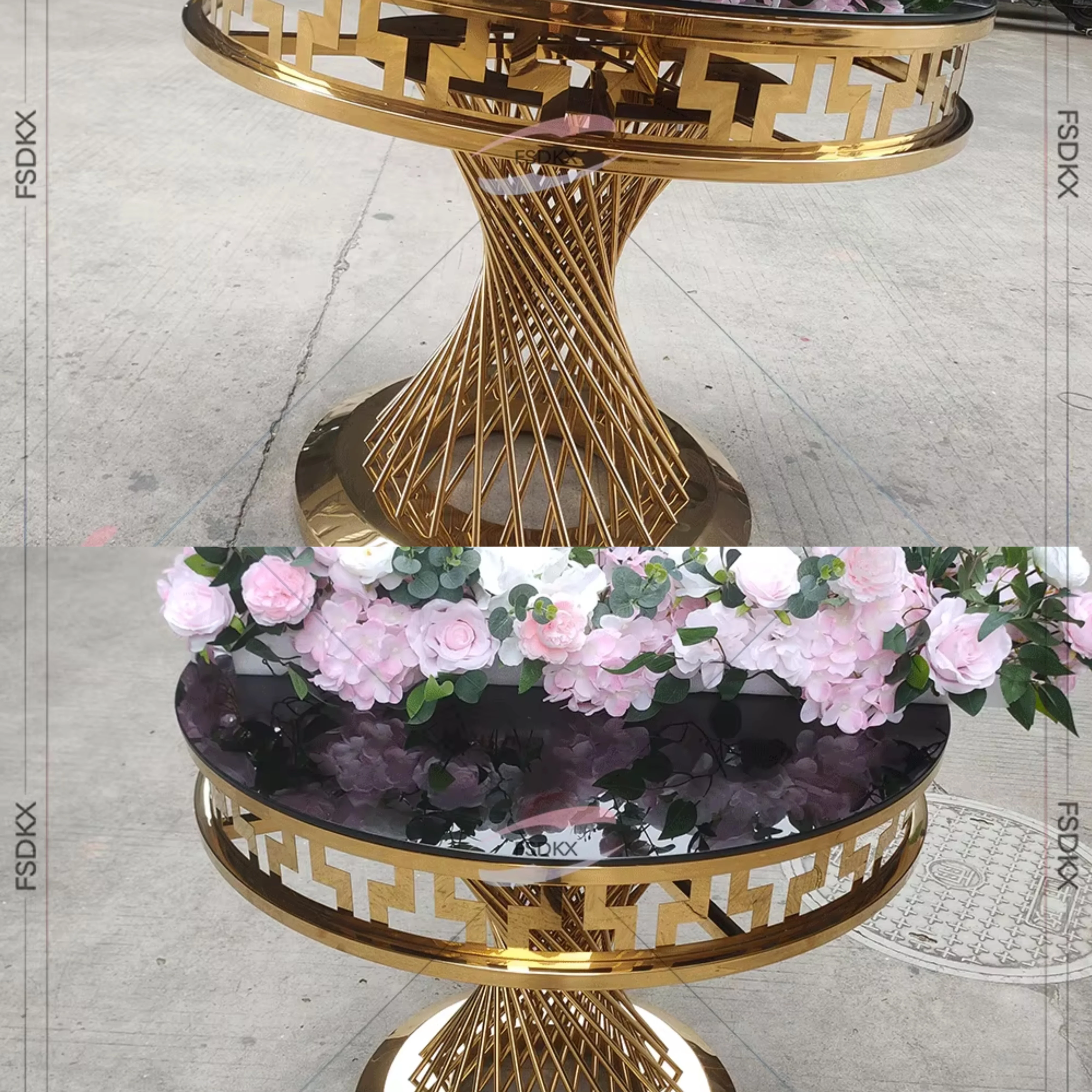 

Cheap Wedding Event Furniture Glass Round Cake Decorating Table For Event