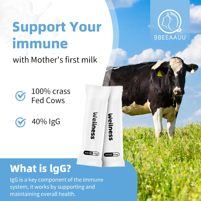 BBEEAAUU 40% IgG Bovine Colostrum Supplement with Whey Protein Promote Growth & Height Muscle Build Improve Immune & Gut Health