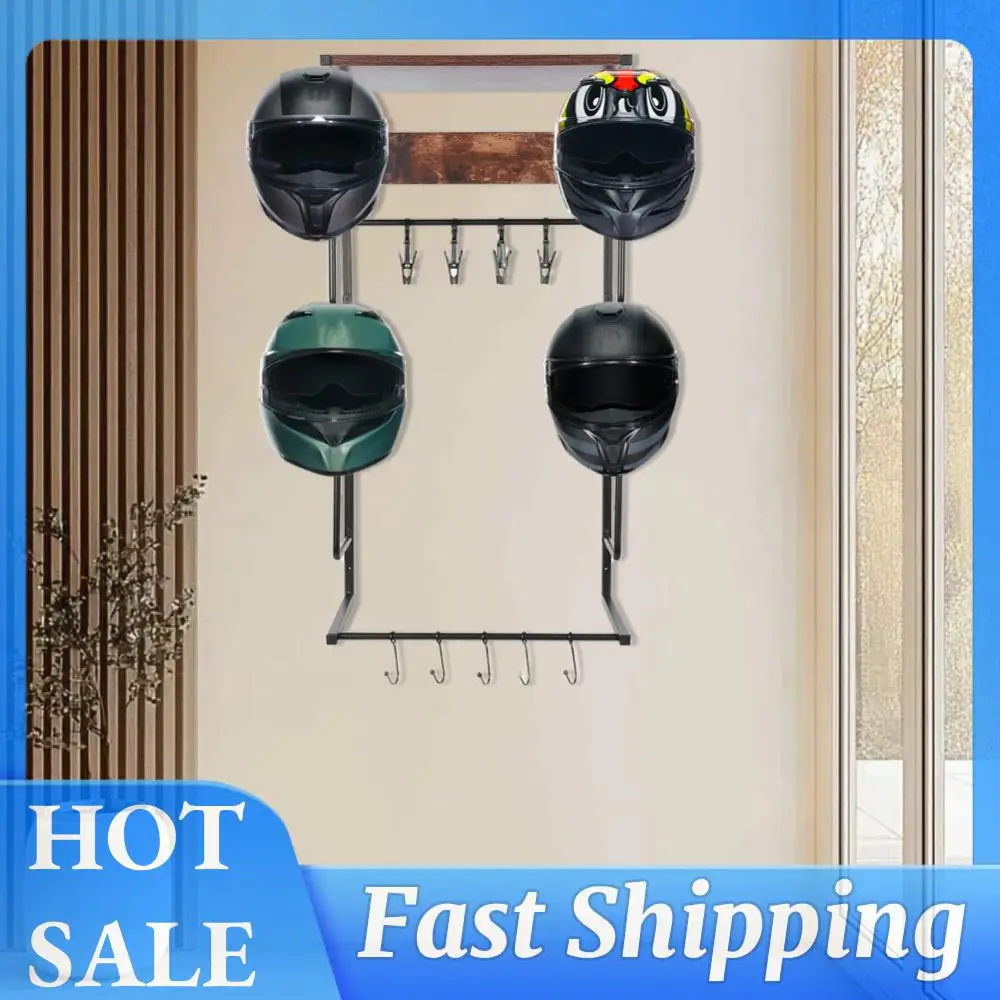 

Настенный держатель для мотоциклетного шлема с 4 зажимами и 4 крючками, подставка для хранения мотоаксессуаров
