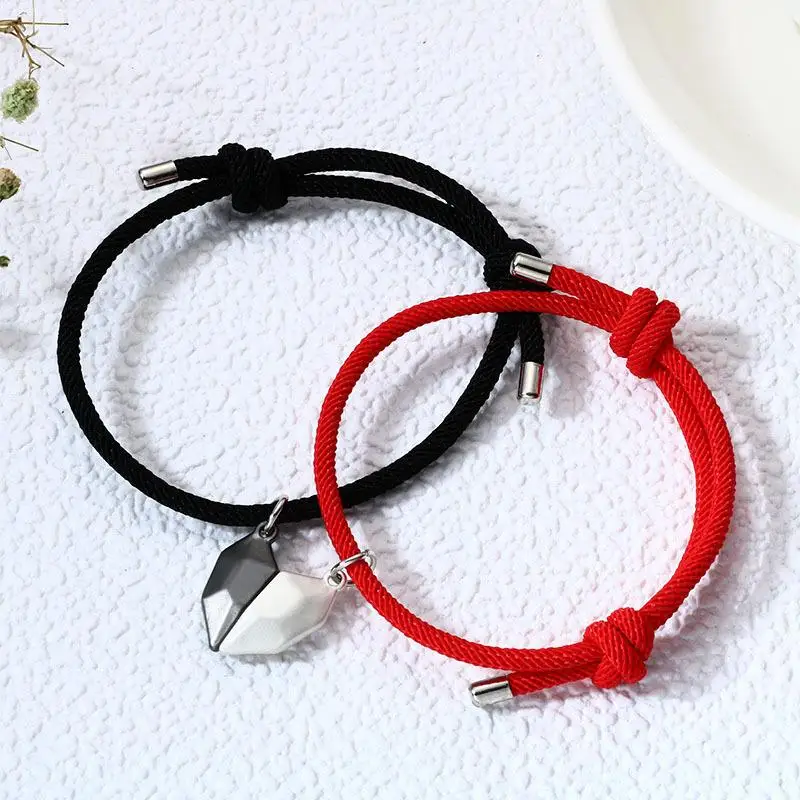 2PCS/set Love Magnetic Attracts Couple Bracelet Friendship Heart Pendant Faceted Charm Bangle Valentine's Day Gift Jewelry