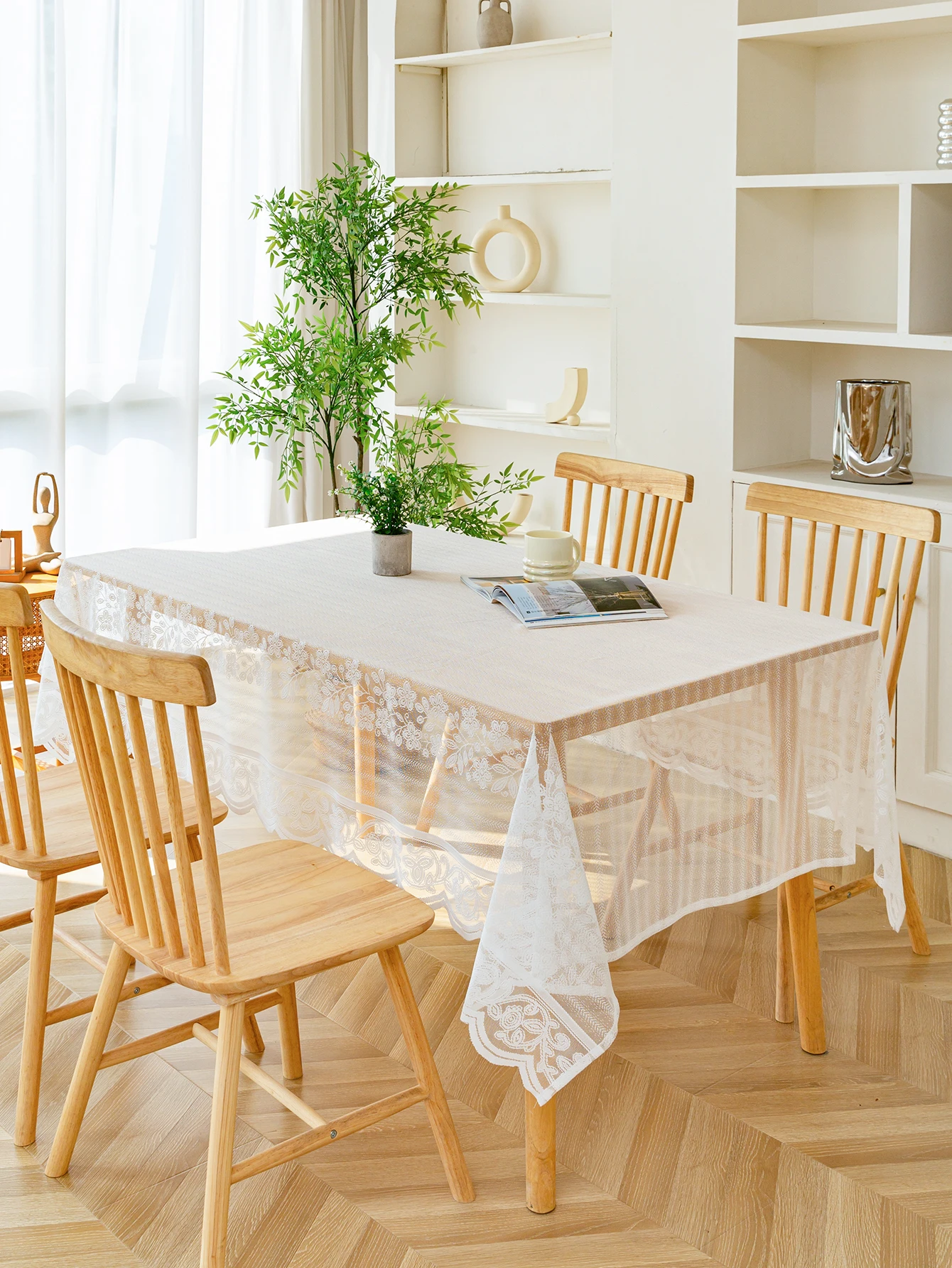 1 pcs   French romantic lace cotton floral tablecloth