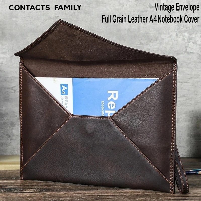 Vintage Style Full Grain Leather A4 Notebook Cover Envelope Form Magnetic Office Handheld Wrap Stationery School Supplies