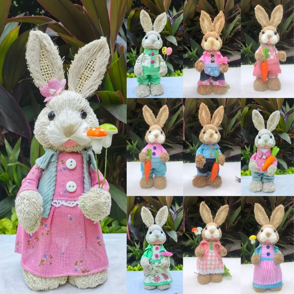 

New High-25cm Straw Rabbits DIY Hand Weave Rabbit Statue Handmade Photography Props Garden Statues Party Supplies