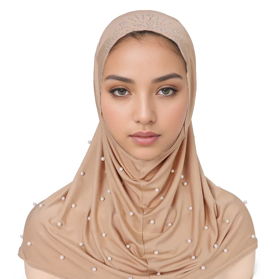 Foulard en perles pour femmes, couvre-chef musulman islamique arabe, casquette Amira instantanée, Hijab, châles enveloppants, couvre-chef Khimar Amira Cap Mujer