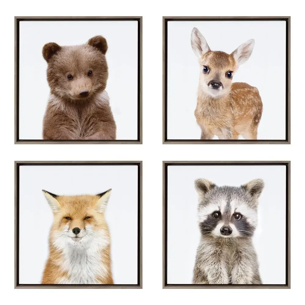 Woodland Animals Collection Framed Canvas Wall Art Set 13x13 in. by Amy Peterson Studio Bear Deer Fox Raccoon Print Transitional