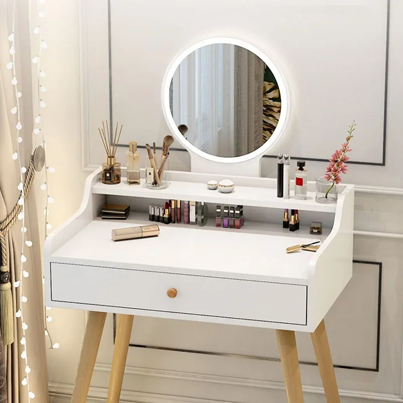 Led Lights Box Vanity Table Mirror Chair Set Bedside Dressing Table Make Up Cosmetics Living Room Coiffeuse Home Furniture