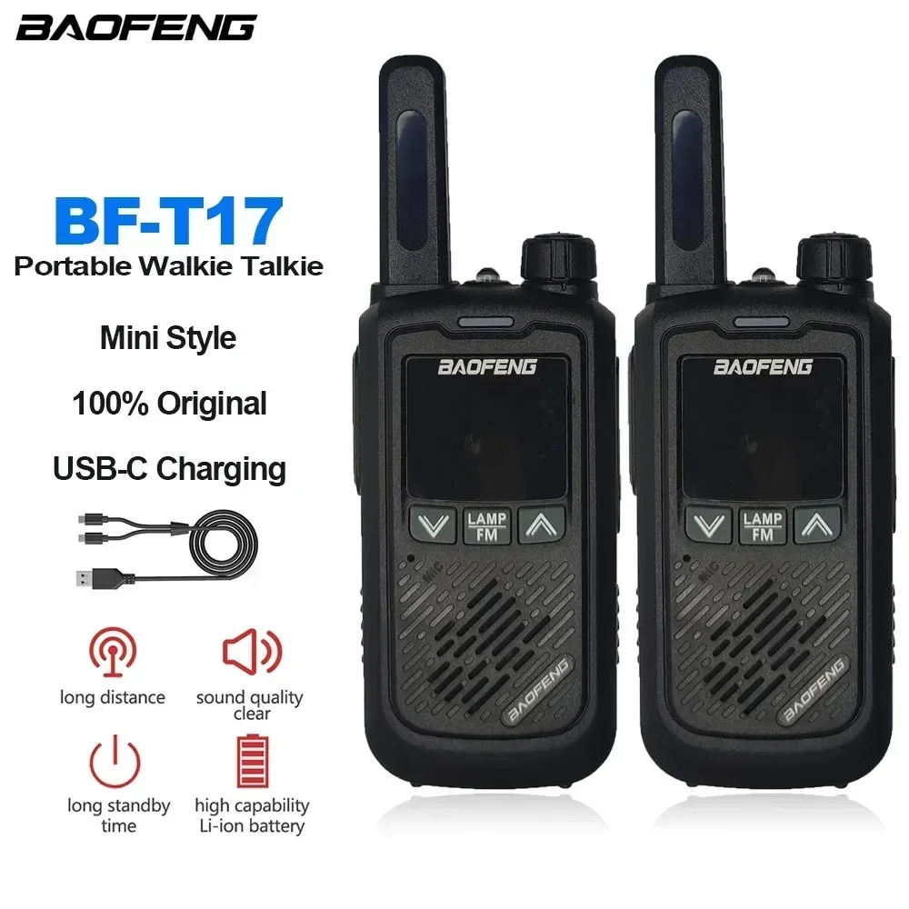 2 pçs baofeng loja oficial BF-T17 frs mini walkie talkie portátil rádio em dois sentidos de longo alcance 22ch vox usb rádio amador lanterna