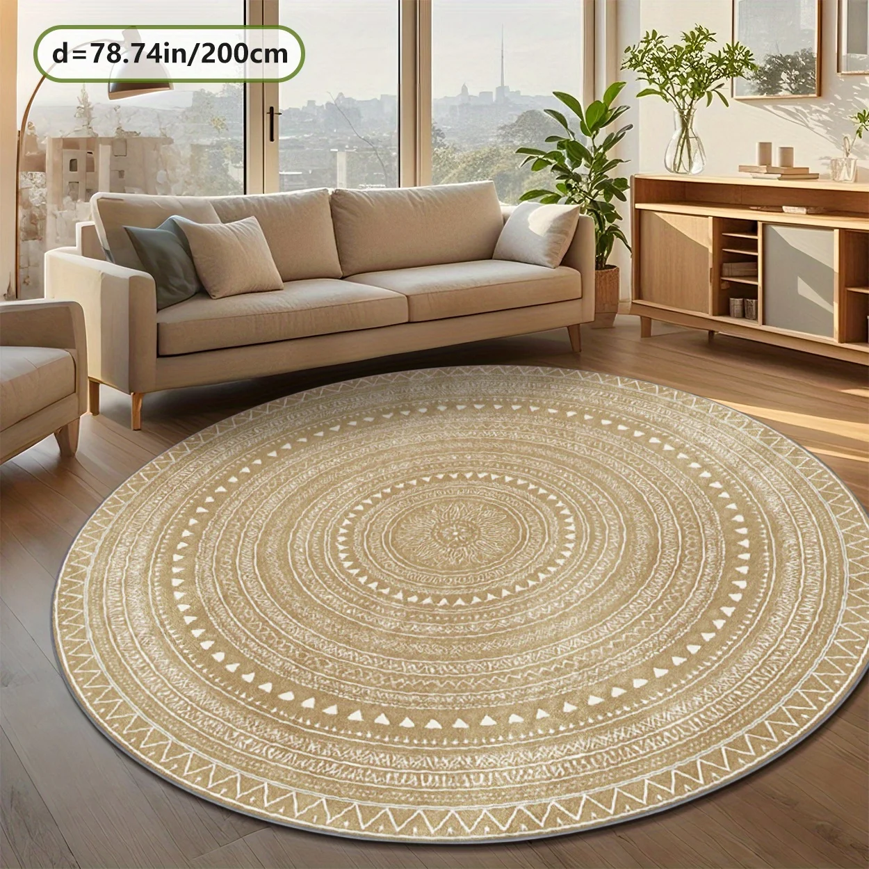 Vintage Cream Beige Tribal Concentric Circle Round Commercial Floor Rug Welcome Decor For Living Room Space