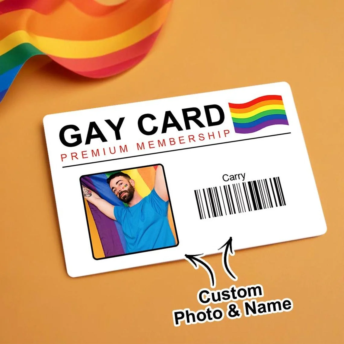 Custom Photo Name Gay Pride Card, Unique Gay Pride Keepsake, Perfect Gift for Lgbt Friends, Personalized Gay Card, Premium Lifet