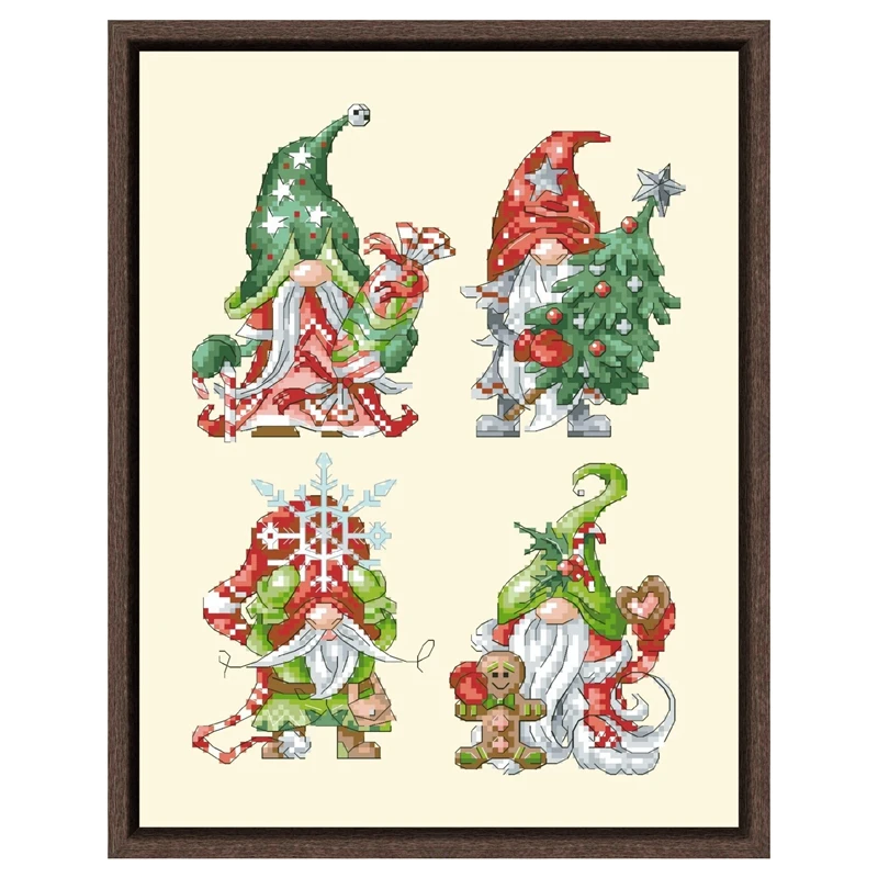 Gnomes and Christmas cross stitch kits 18ct 14ct 11ct light yellow canvas cotton thread embroidery DIY handmade needlework