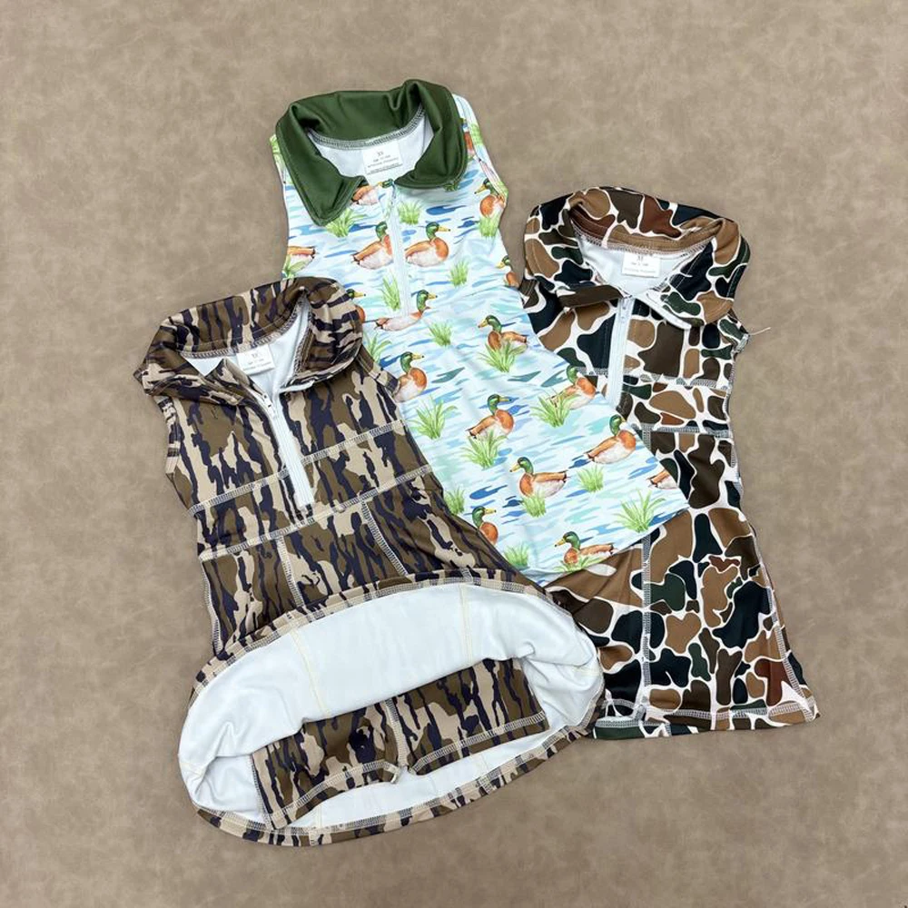 

GSD1835 Wholesale Summer New Arrival kids clothes girl Duck zipper culottes sleeveless yoga dress Boutique baby girl clothes