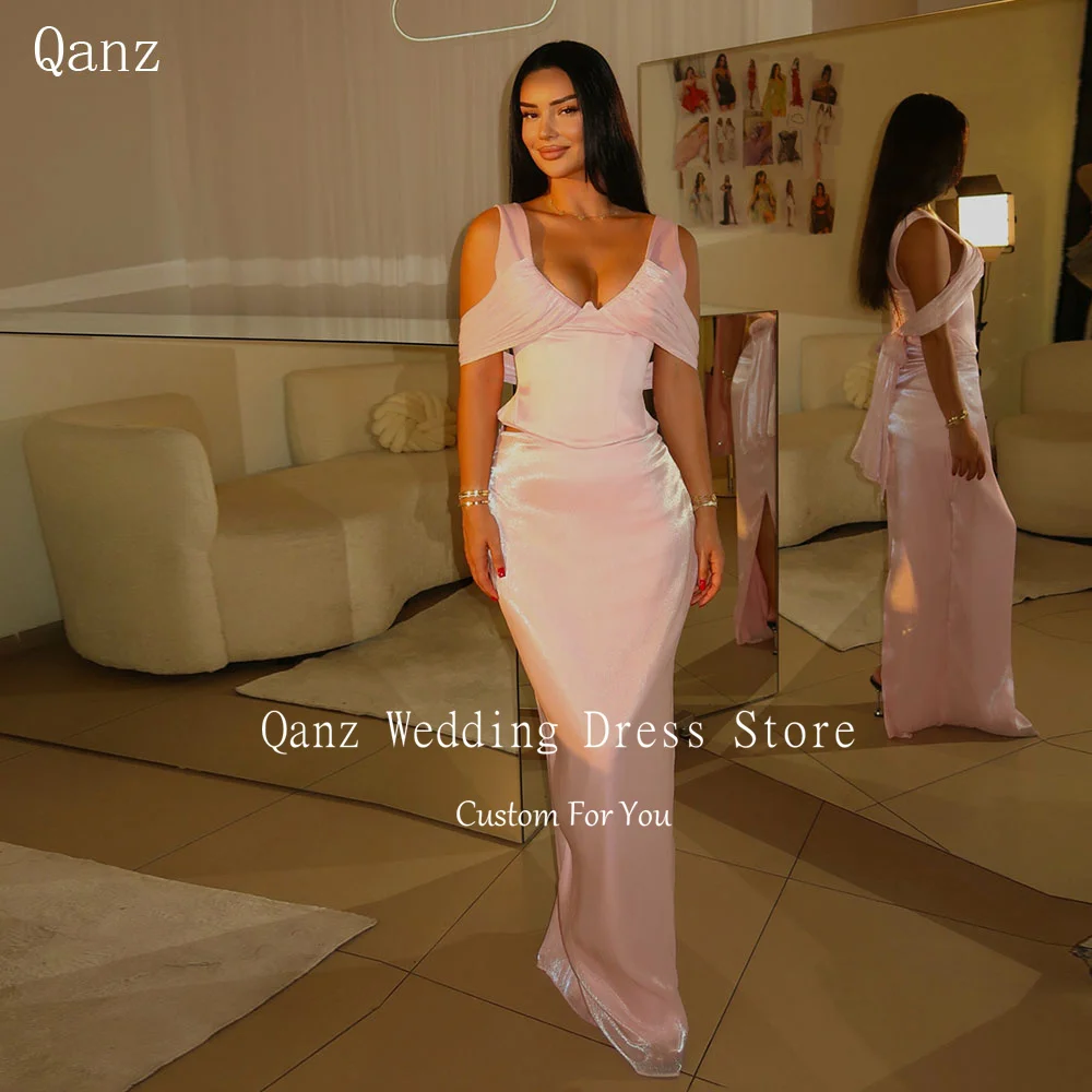 Qanz Glitter Off The Shoulder Evening Dressses Mermaid 2 Pieces Backless Woman Wedding Party Attire Slit Prom Dress Customized
