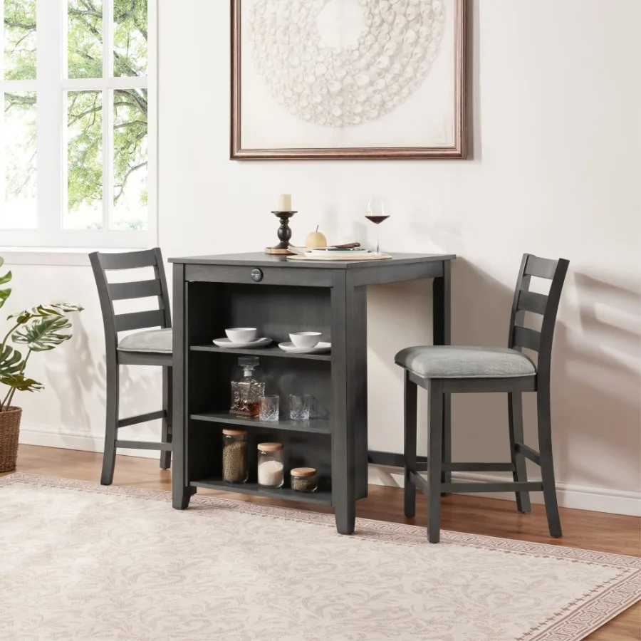 

30 Modern Dining Table Set for 2 with Charging Station 3Tier Adjustable Storage SpaceSaving Kitchen Set with Upholstered Chairs