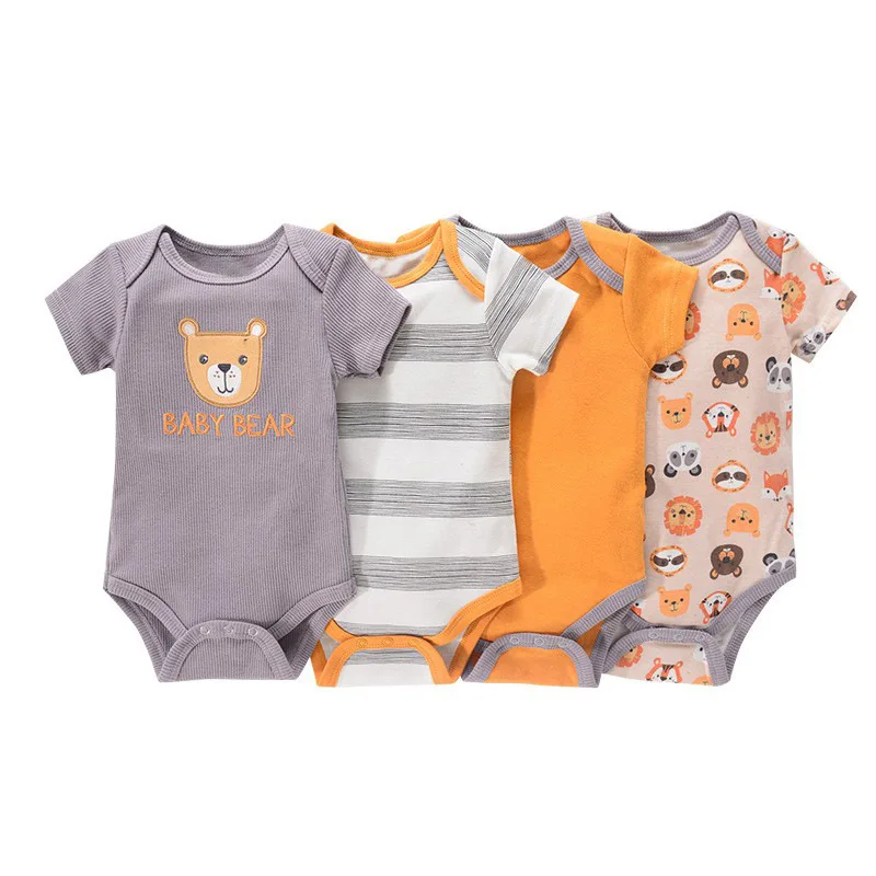 4pcs/set 100% Cotton Soft Baby Bodysuits Short Sleeve for Newborn Boy Girl Infant Onesies Bebe Clothes Baby Shower Gifts