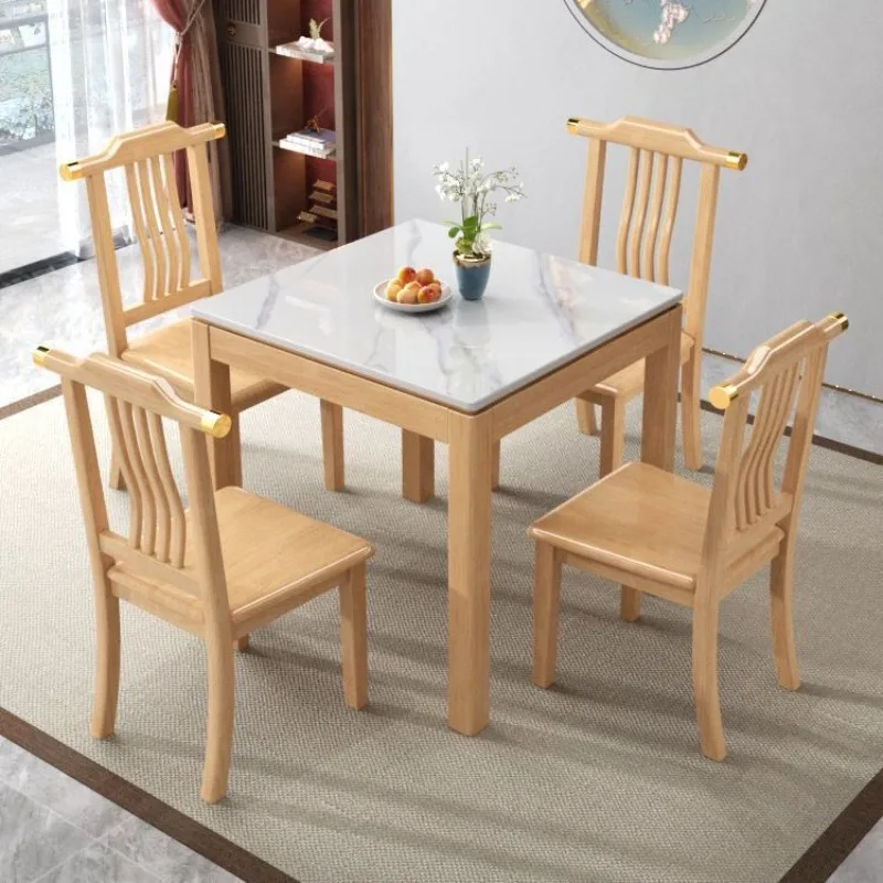 Style chinois nouvelle salle à manger carrée en dalle de roche de style chinois