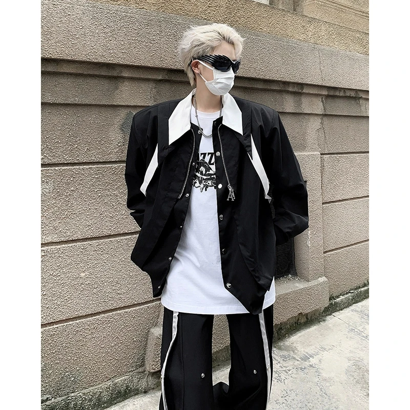 

Мужская корейская куртка с подплечниками и контрастными вставками, легкая, с длинными рукавами, для осеннего сезона