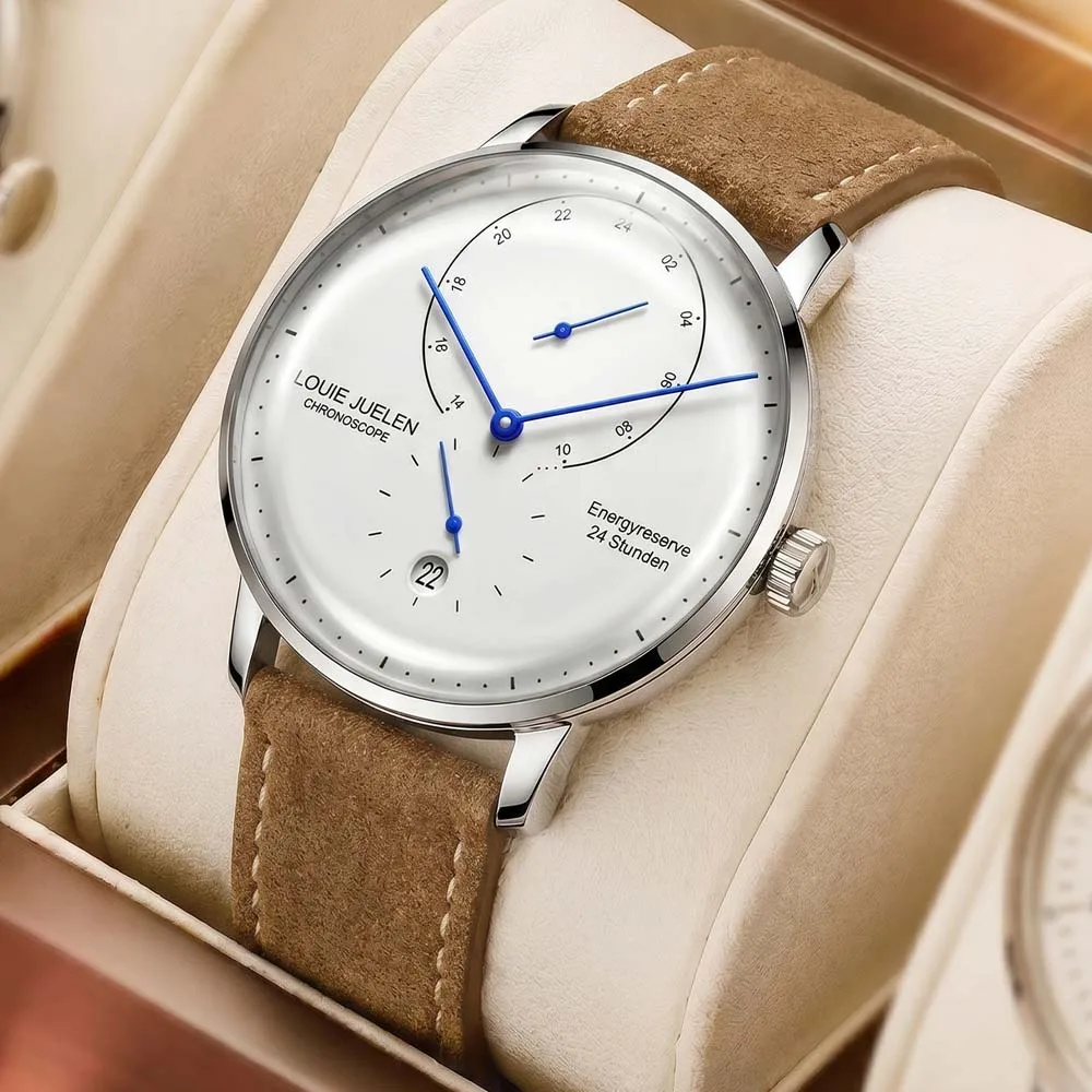 LOUIEJUELEN New Men's Quartz Watch Double-Curved Dial Date Display Water-Resistant Quartz Watch Minimalist Business-Style Watch