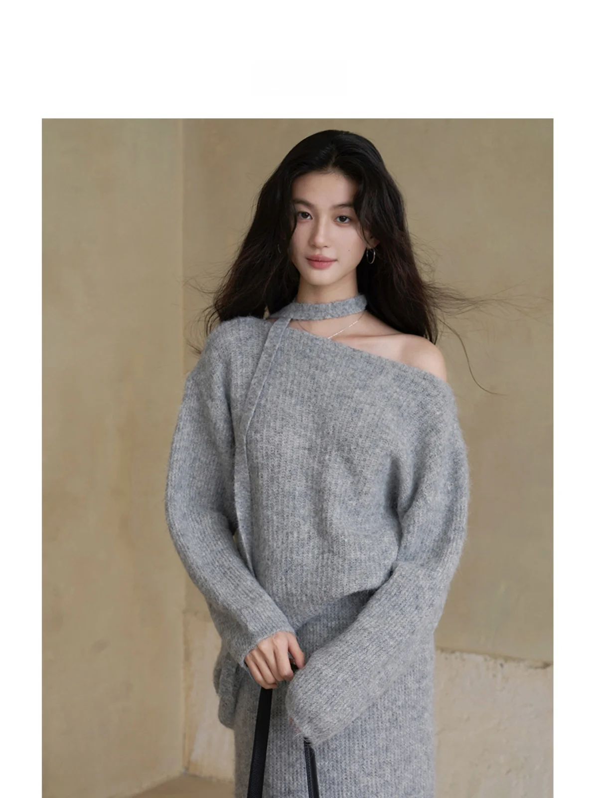 

Ретро-комплект: простой повседневный свитер и юбка, с круглым вырезом, рукавом 3/4, модный женский комплект из двух предметов