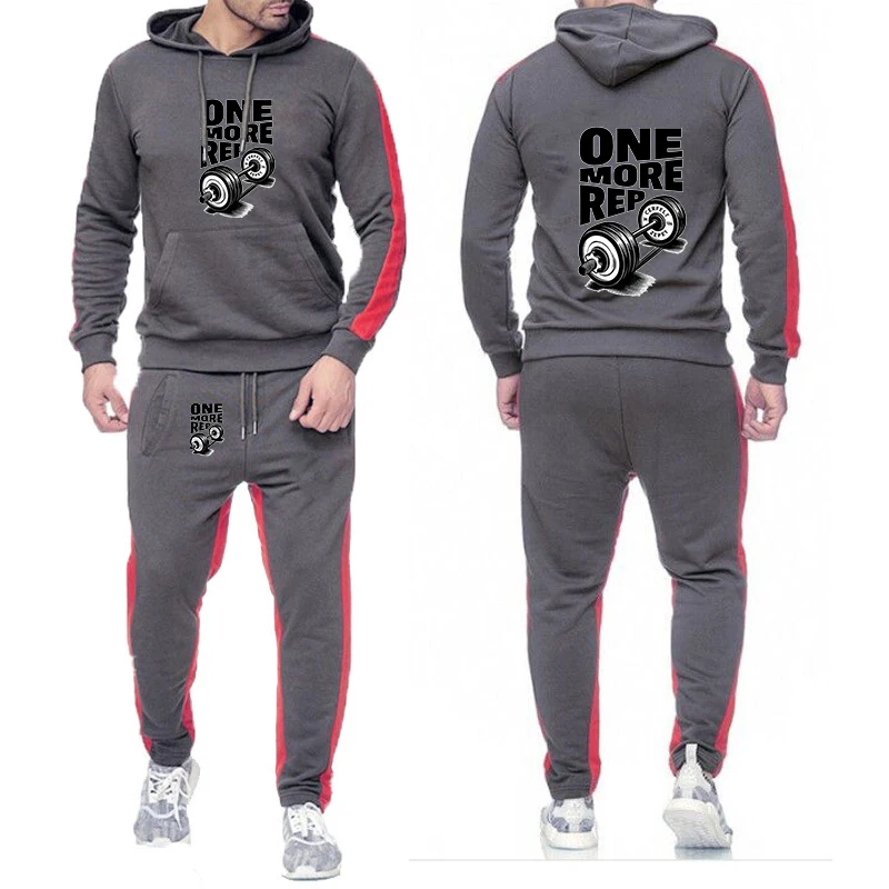 

2026 Gym Workout ONE MORE REP Weightlifting Spring Autumn Men's New Solid-color Hoodie Fashion Comfortable Sweatpants Suit