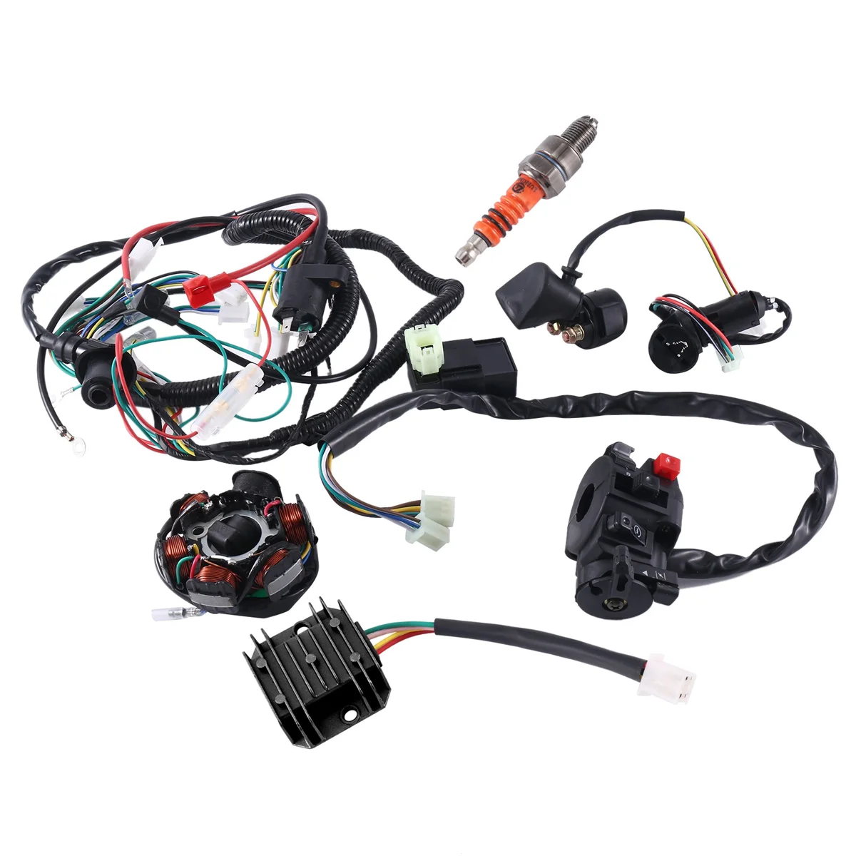 ATV Wiring Harness Kit, with CDI Stator Regulator Ignition Switch Solenoid Relay for GY6 125Cc 150Cc ATV 4-Stroke Parts