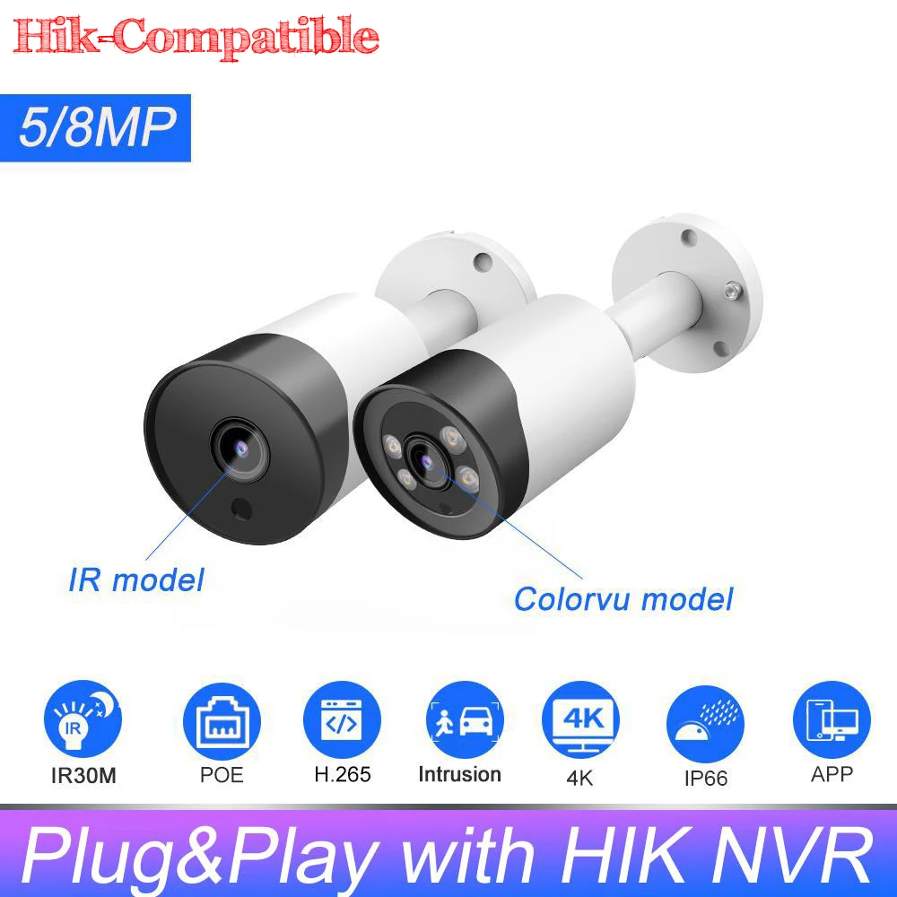 

Summer Sale Hikvision Compatible 5MP 8MP Mini Bullet IP Camera IR 30m Built-in Mic Human Vehicle Detect Plug&play with Hik NVR