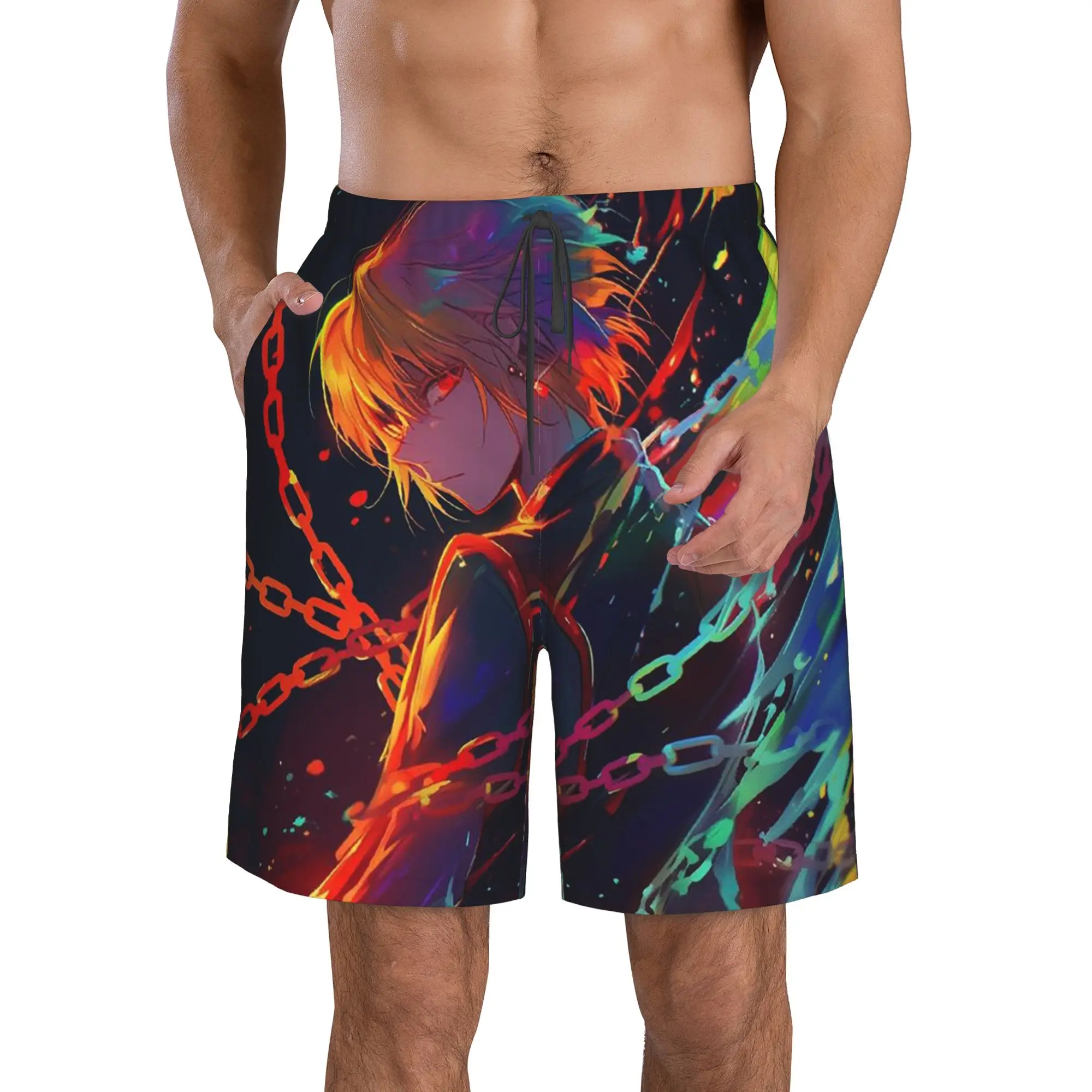 Neon Colorful Hunter X Hunter Anime Trunks Beach Board Shorts Casual Quick Dry Swim Summer Men Pants