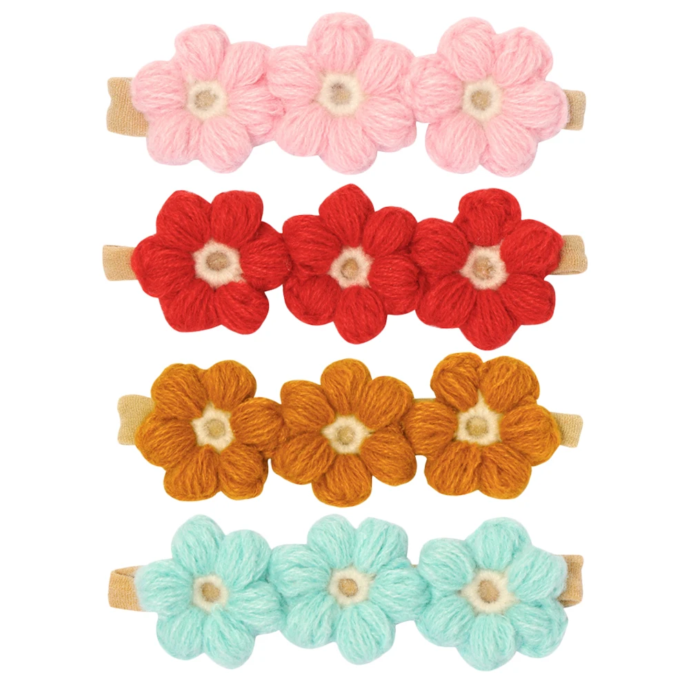 

4 Pcs Yarn Flower Hairband Girls Headbands Baby Nylon Cotton Floral Kids Infant Durable Non Fading Christmas Party Stage
