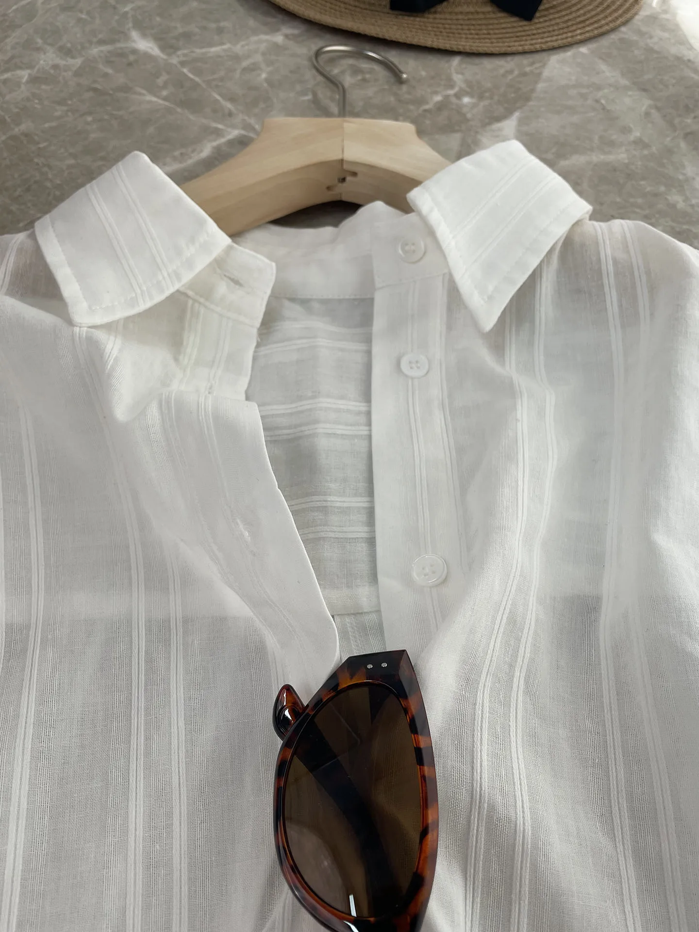 

M*ia Women's Loose irt Simple Vertical Stripe k Texture Loose Cotton Long Sve Collar Casual Wear Daily Comfort