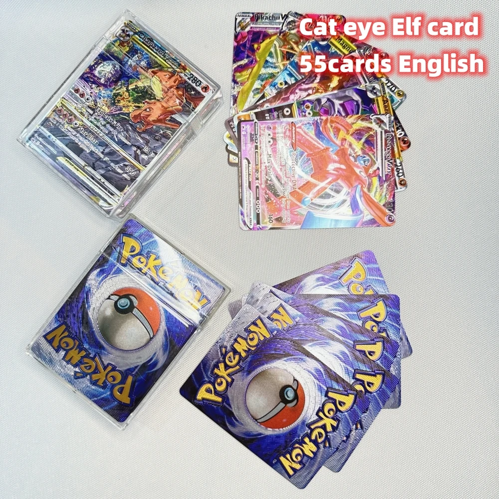 Pokemon Shining Cat Eye Elf Card, Coleção de jogos comerciais, Batalha, Aniversário, Presen de Natal, Inglês, Vmax, Gx, Pikachu, 2024