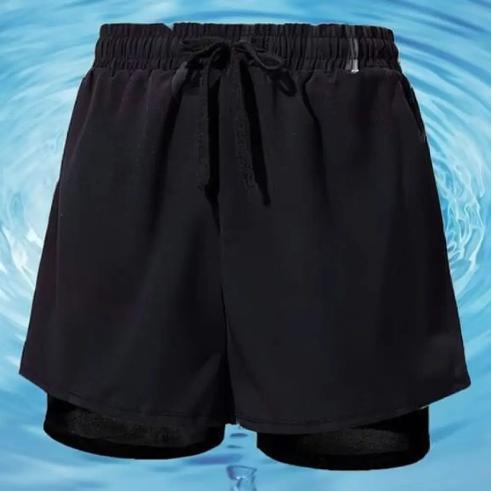 Double Layer Mens Swim Trunks Quick Dry Beach Board Shorts Summer Casual Anti Exposure Swimming Pants Sporty Surf Wear